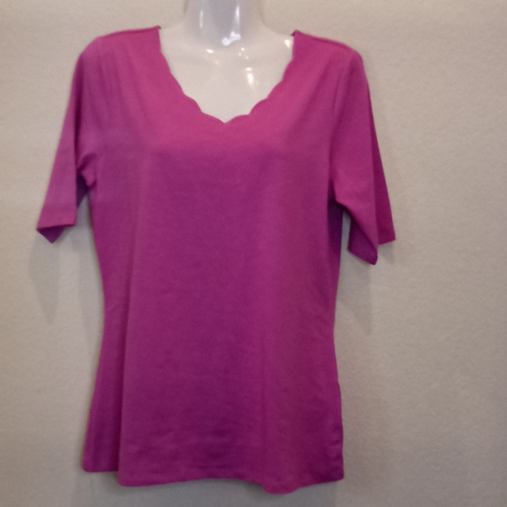 Lemon Way Pink Scalloped Neck Knit Top